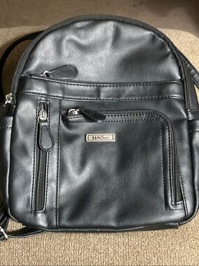 Melie Bianco Black Faux-Leather Mini Backpack